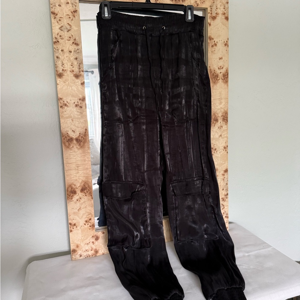 Shimmering Black Cargo Jogger Pants